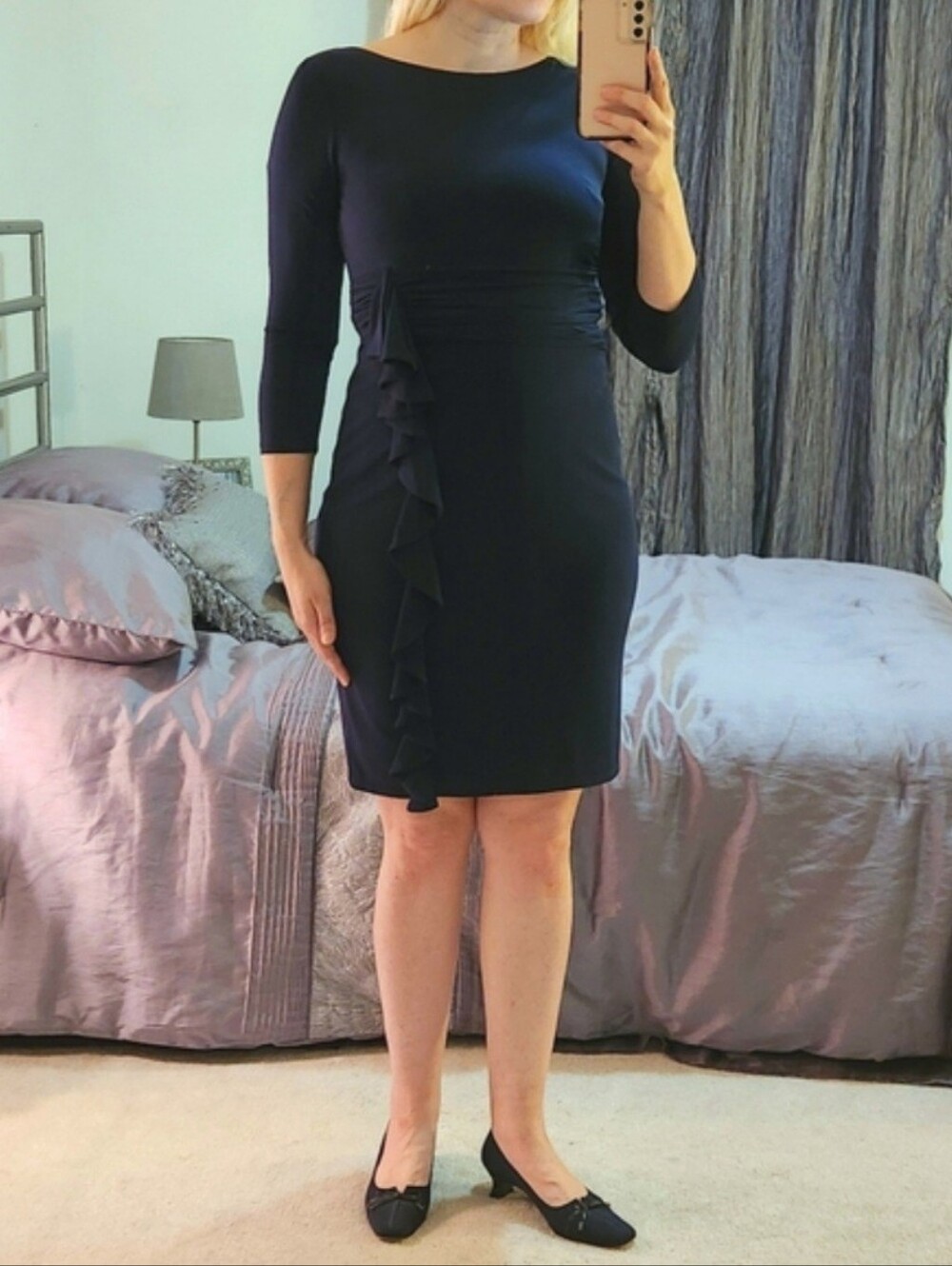 Jessica Howard Navy Long Sleeve Dress with Ruffle